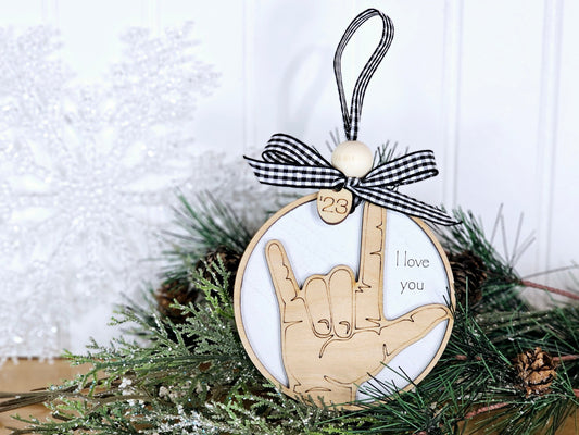 ASL I Love You Ornament, Sign Language Ornament, American Sign Language Ornament, Engagement gift, First Christmas married gift, Anniversary Gift