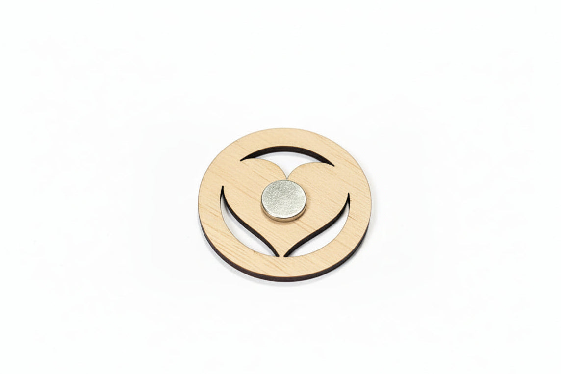 Back of personalized Grandma magnet showing strong neodymium magnetic backing, handmade wood construction