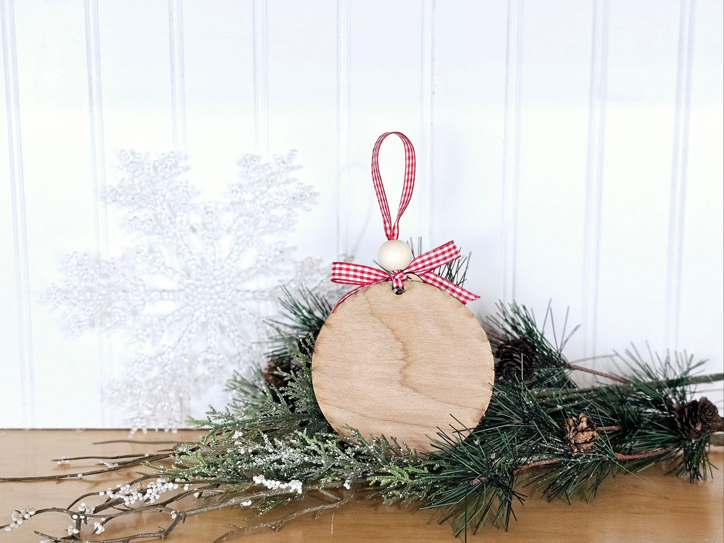 Back of Beautiful teacher appreciation ornament, 4 inch round, made in USA with enough space for a personalization message on the back.