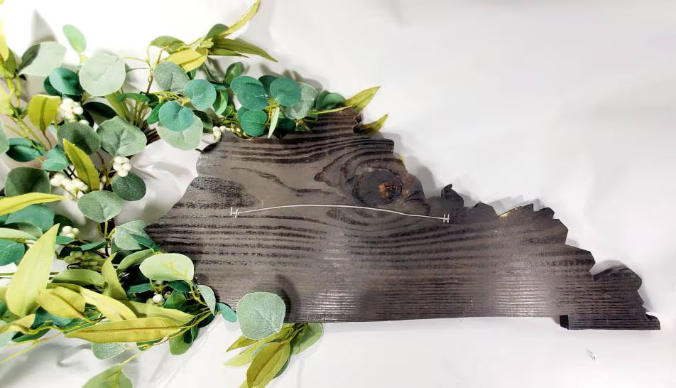 Back view rustic state wall art showing handcrafted wood construction and mounting hardware