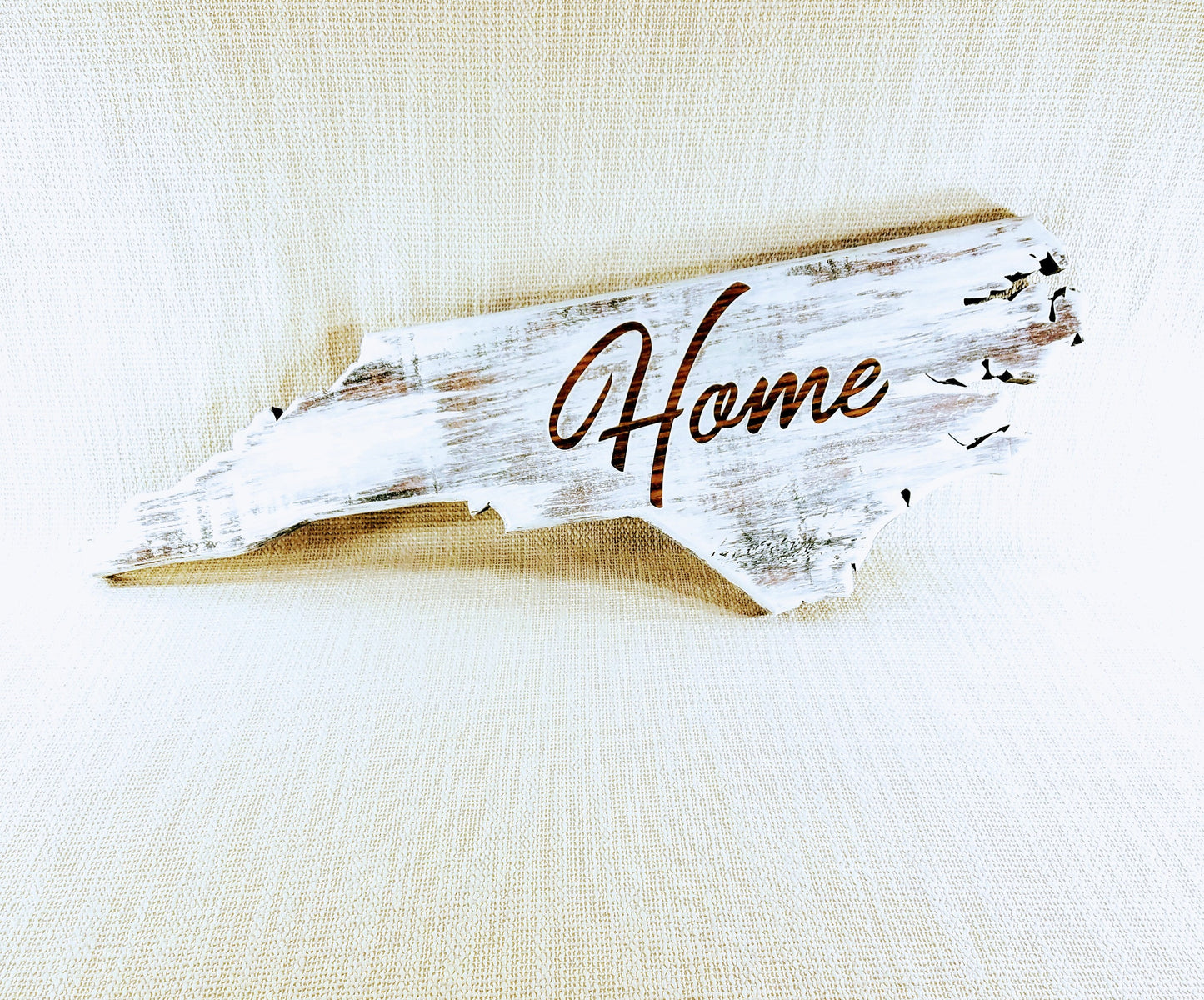 2 ft wooden North Carolina shaped state wall hanging- Dry-brushed with stained "Home"