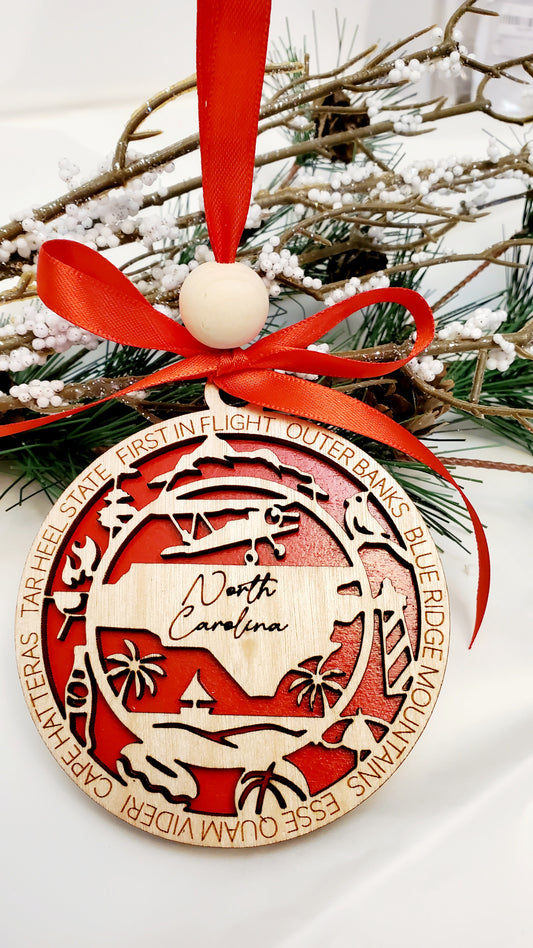 North Carolina State Christmas Ornament – Detailed Keepsake Gift for NC Lovers - dated w/current year charm