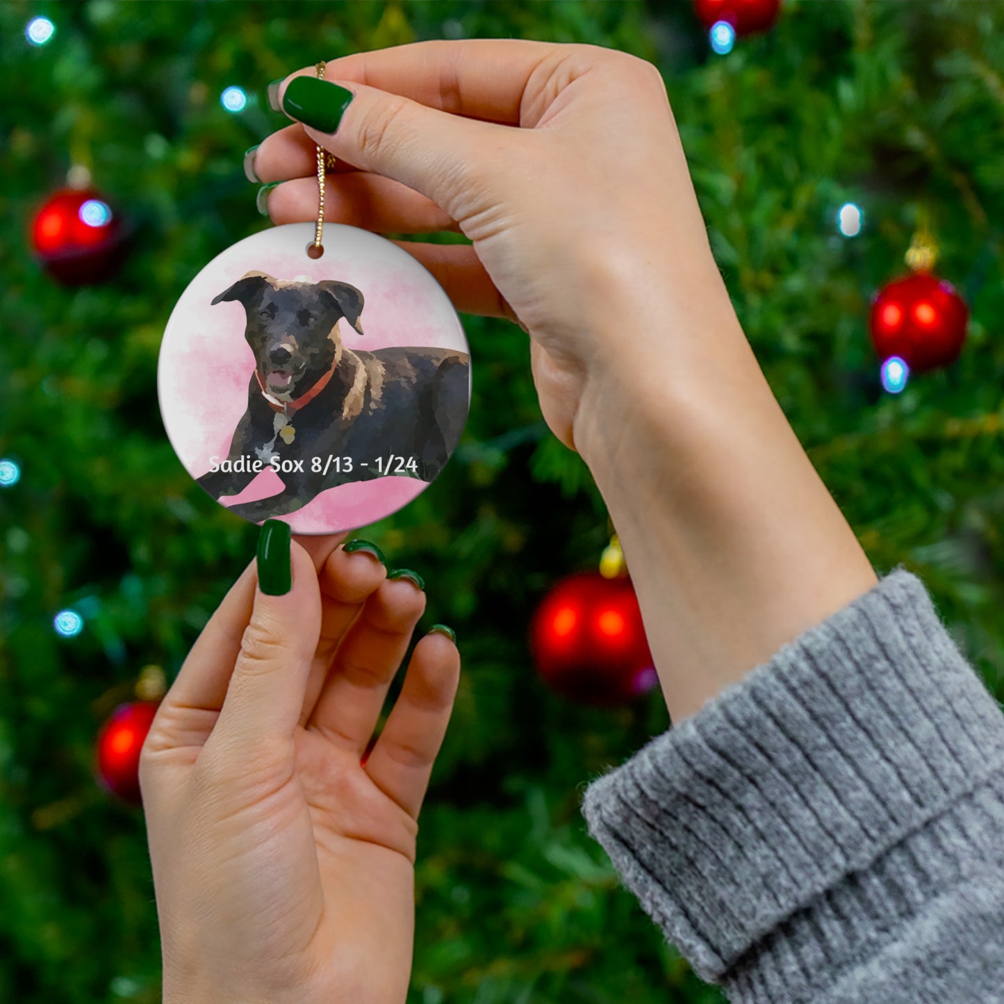 Personalized Pet Watercolor Ornament Using Pet's Photo + Name - Custom Ornament Christmas, Pet Ornament, Personalized Dog Ornament, Custom Dog Ceramic Ornament