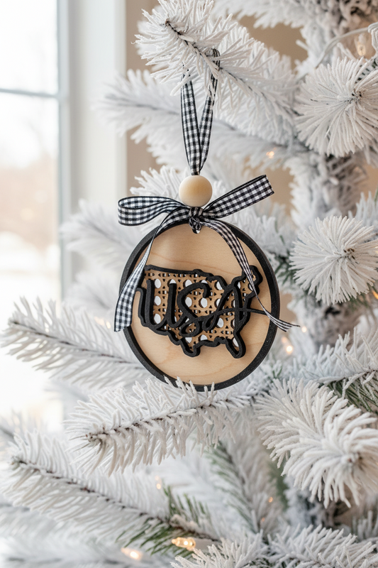 USA Rattan ornament - black & natural wood