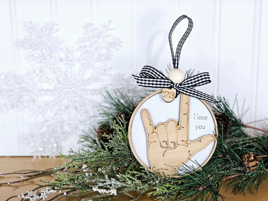 ASL I Love You Ornament, Sign Language Ornament, American Sign Language Ornament, Engagement gift, First Christmas married gift, Anniversary Gift