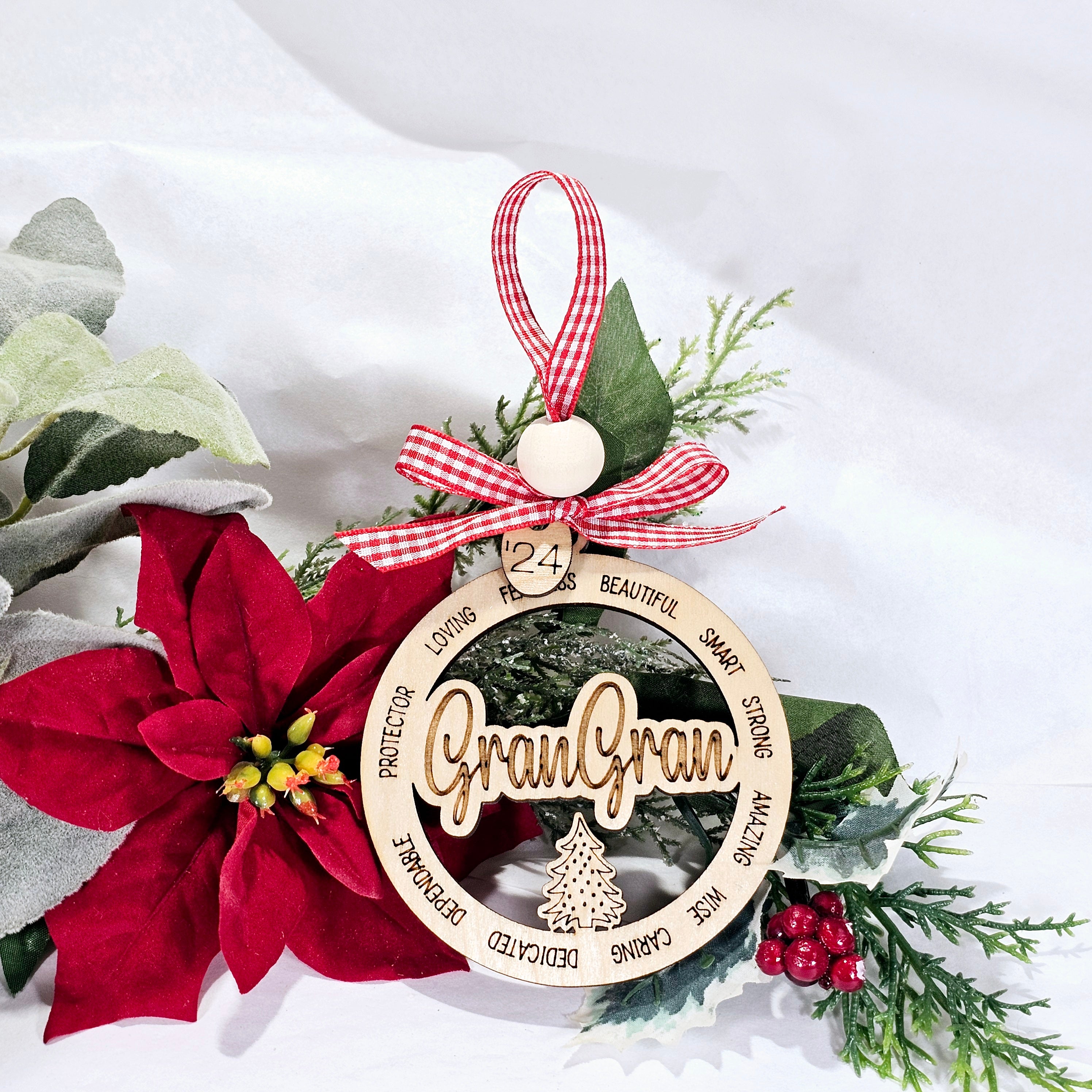 Variety of Grandma names ornaments- engraved with all of the loving attributes that they are