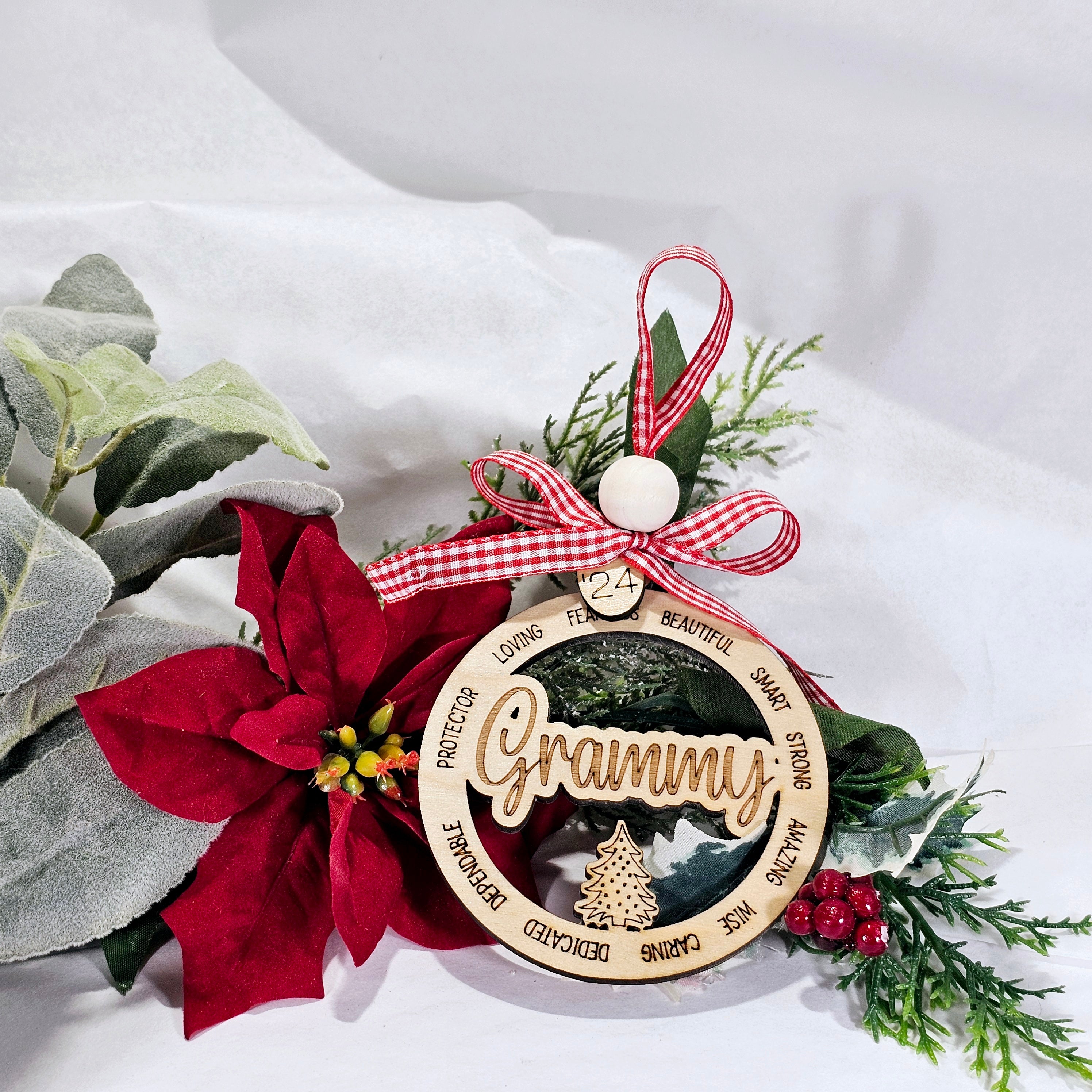 Variety of Grandma names ornaments- engraved with all of the loving attributes that they are