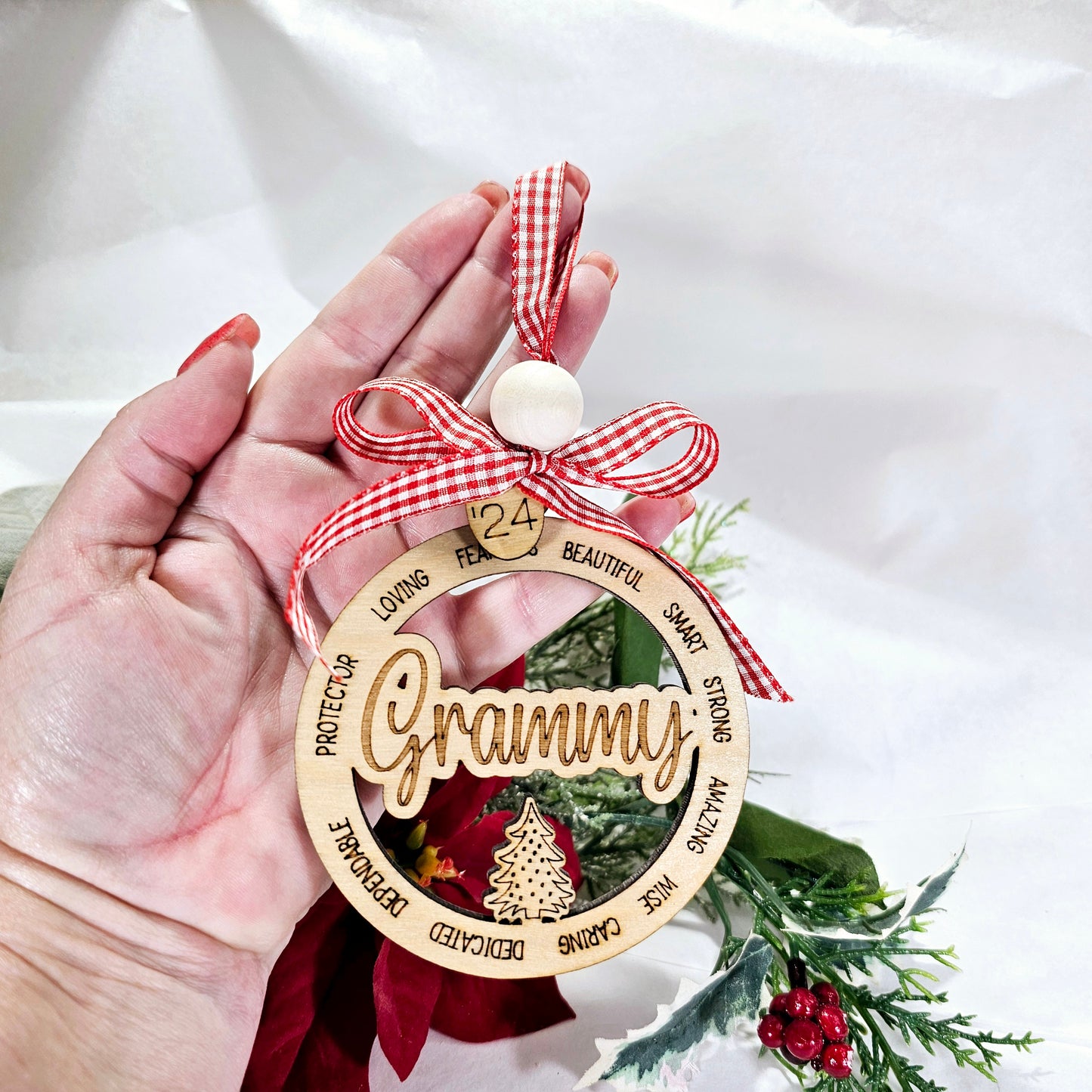 Variety of Grandma names ornaments- engraved with all of the loving attributes that they are