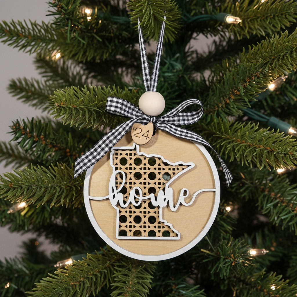 BoHo State Ornaments - All 50 States Rustic Rattan | Made in USA