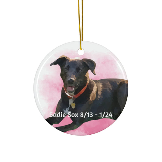 Personalized pet ornament with choice of background colors. 