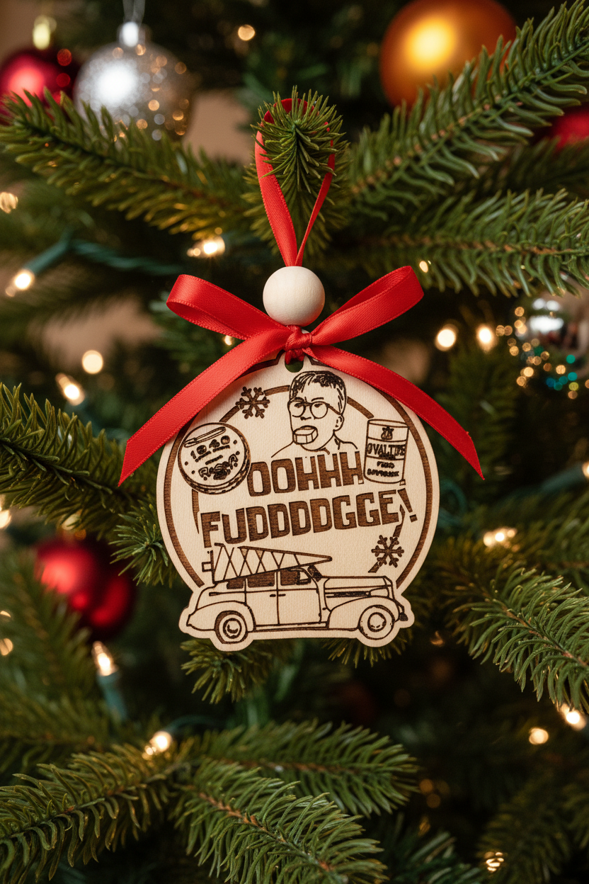 Christmas Story Christmas ornament with a red ribbon on a decorated tree