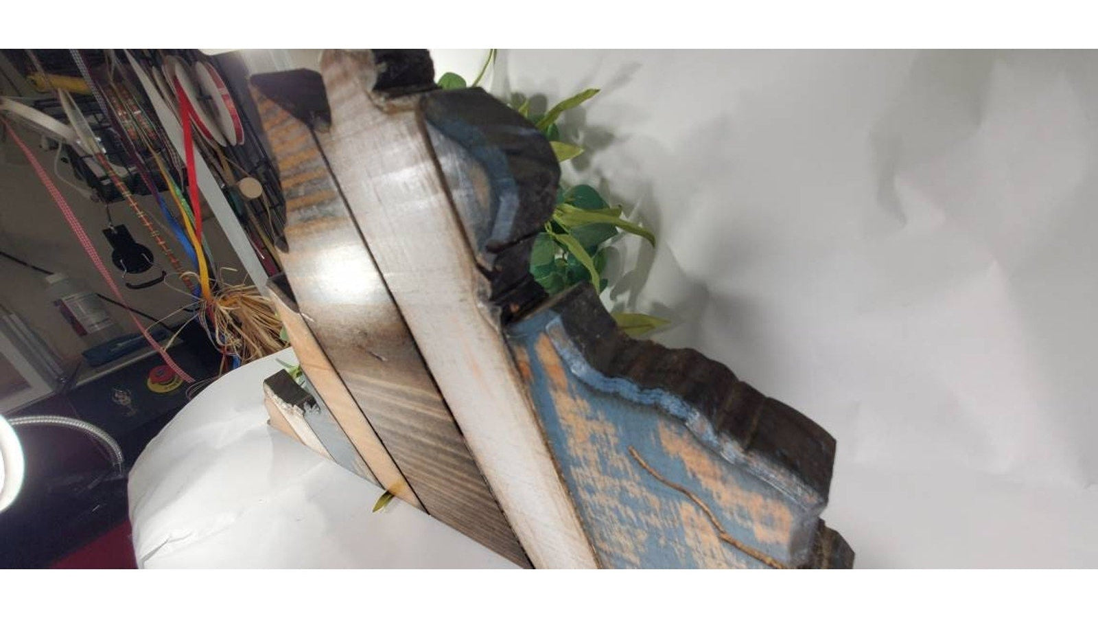 Handmade Virginia state sign showing natural wood grain and rustic character
