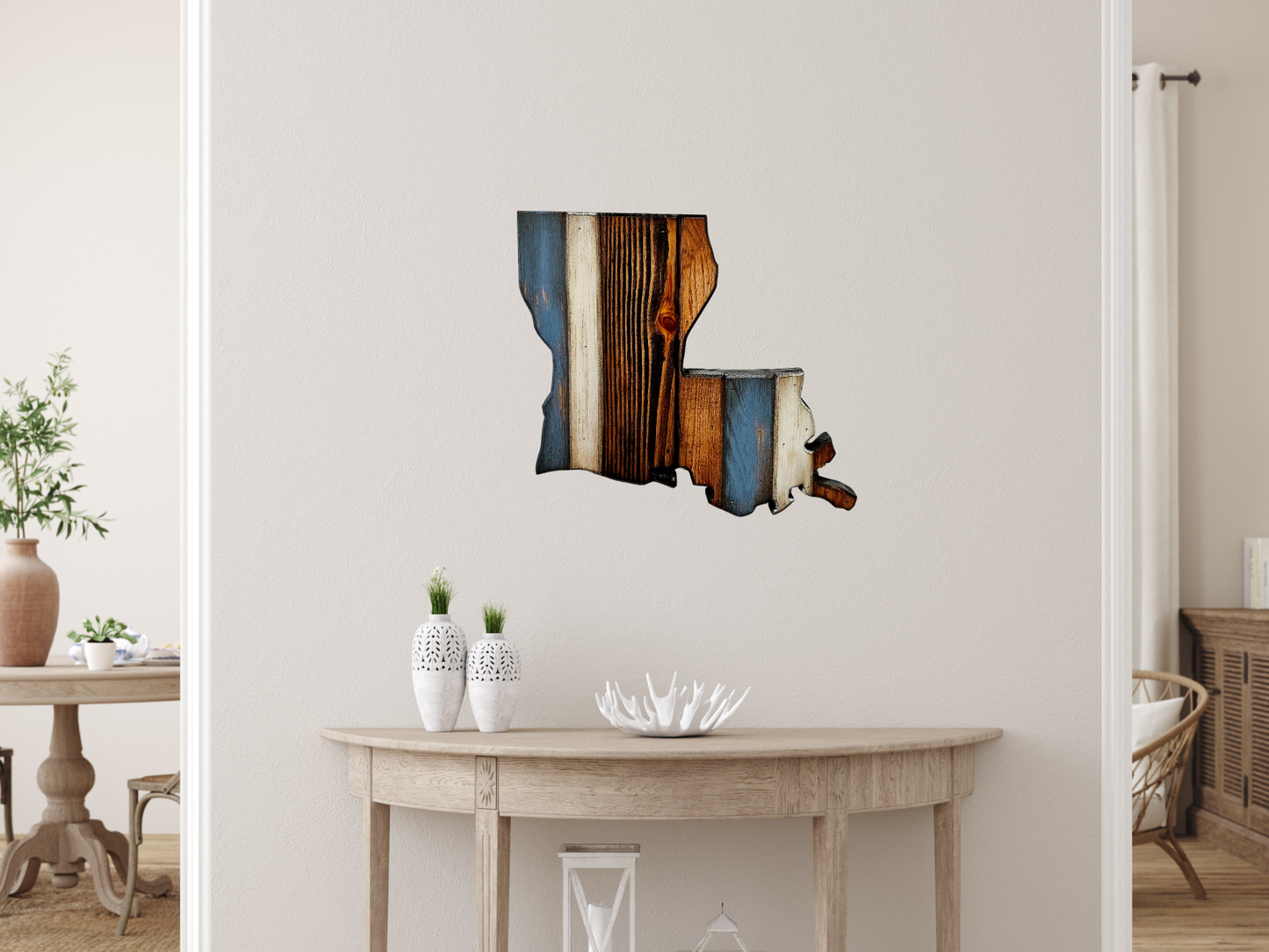 Large, rustic, wooden Louisiana state wall art 