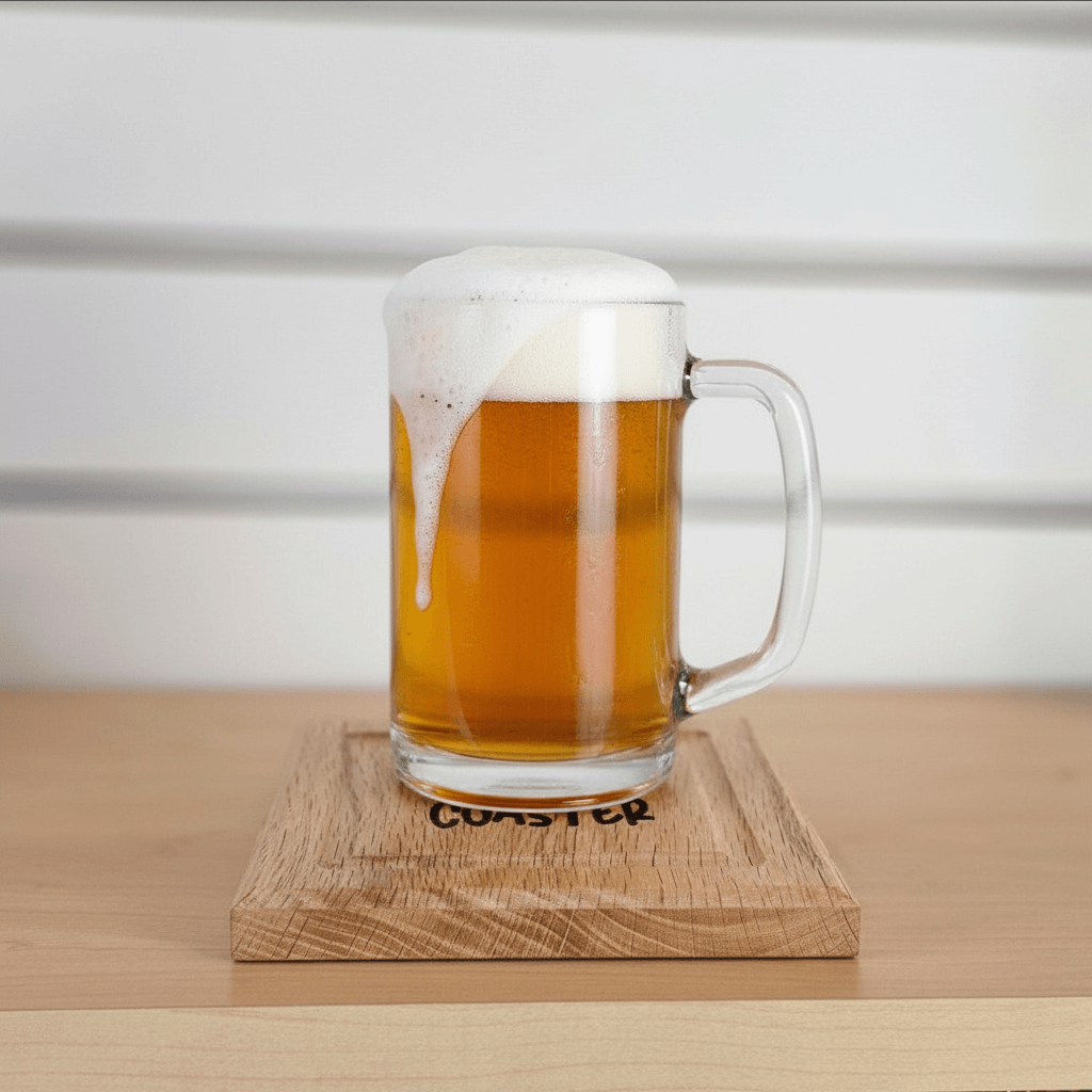 Rustic solid oak BIG Ass Coaster with beer mug on table, handmade wood coaster, farmhouse man cave, beer lover gift
