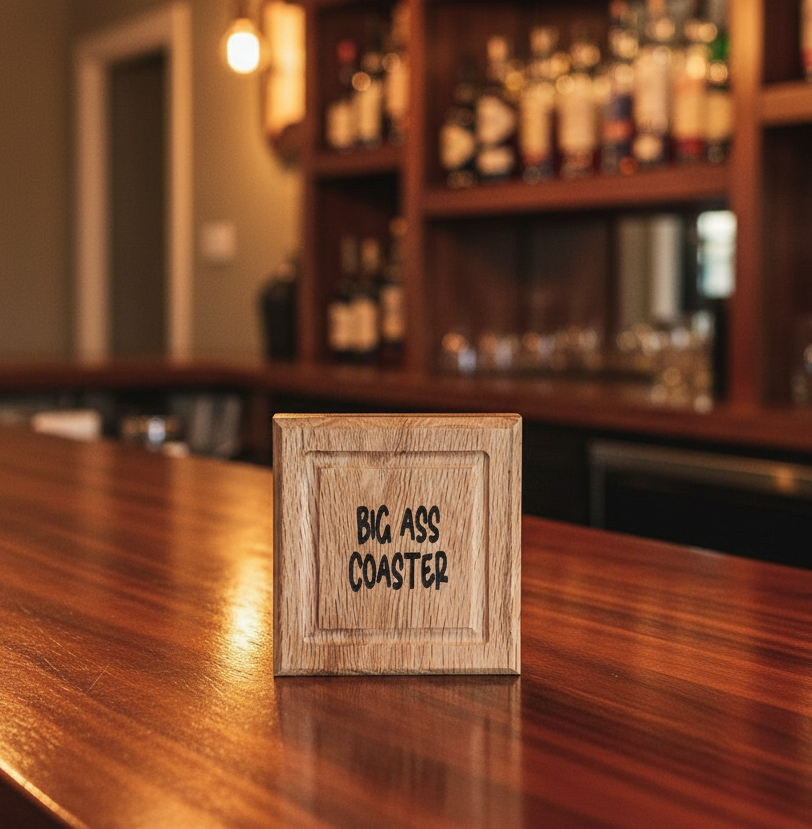 BIG Ass Coaster - Solid oak handmade coaster, Fun Gift for the man in your life; husband's, boyfriends, grandpas. Great gifts for groomsmen