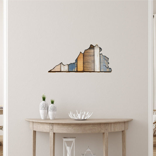 Virginia state cutout wall art with multi-tone stain, UVA Cavaliers VT Hokies gift
