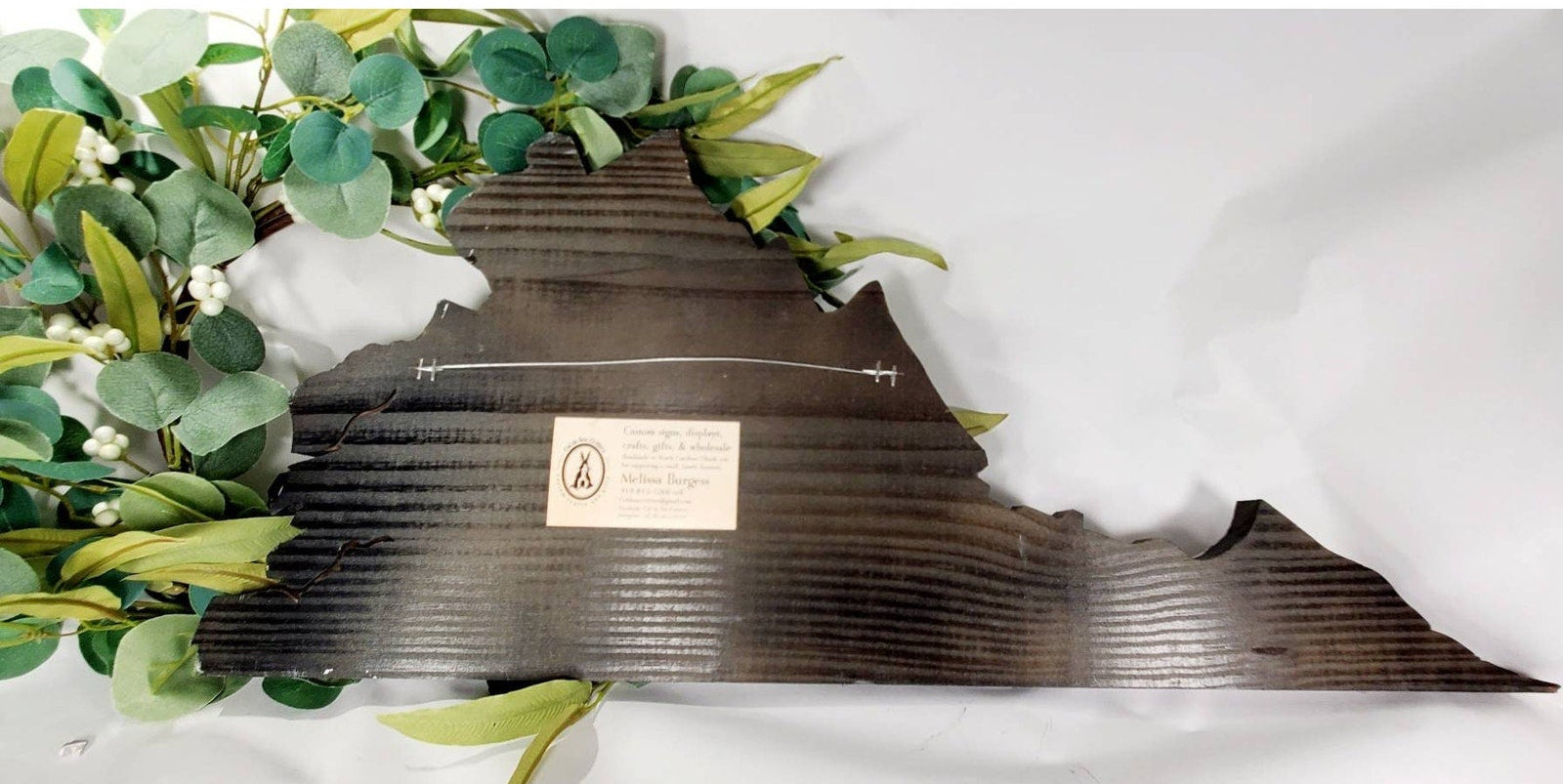 back of handmade Virginia wooden wall art