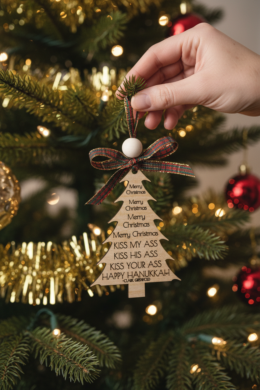 Clark Griswold rant ornament, Christmas Vacation gift, handmade wood tree decoration, funny holiday decor, white elephant gift idea