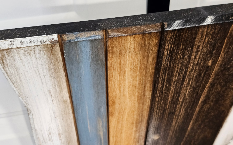 close-up angle of wooden cutout in the shape of the state of Ohio