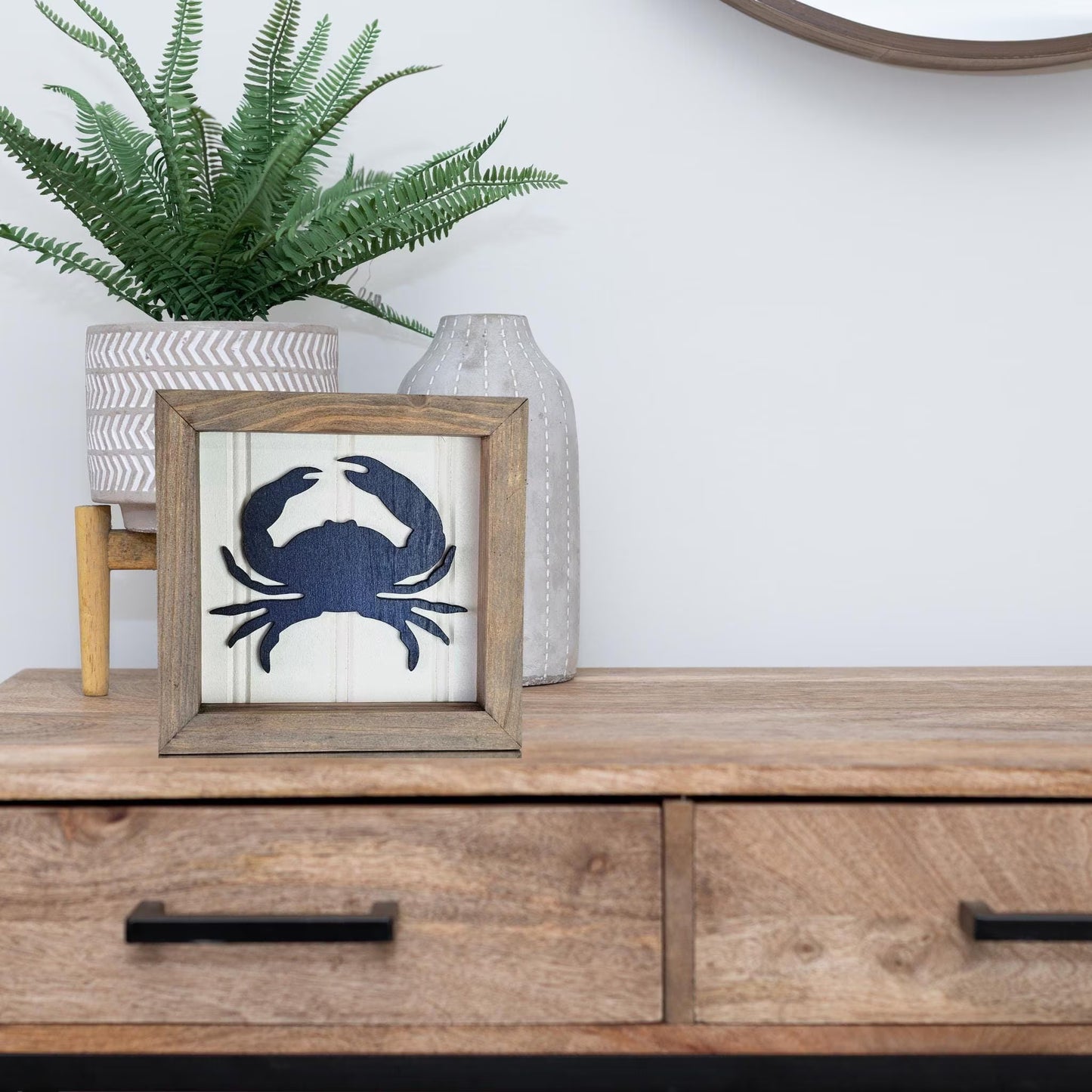 handmade blue crab tabletop decor. Chunky handmade frame