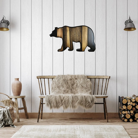 Rustic bear wall art, handmade wood wall decor, farmhouse style nursery or cabin, woodland gift idea