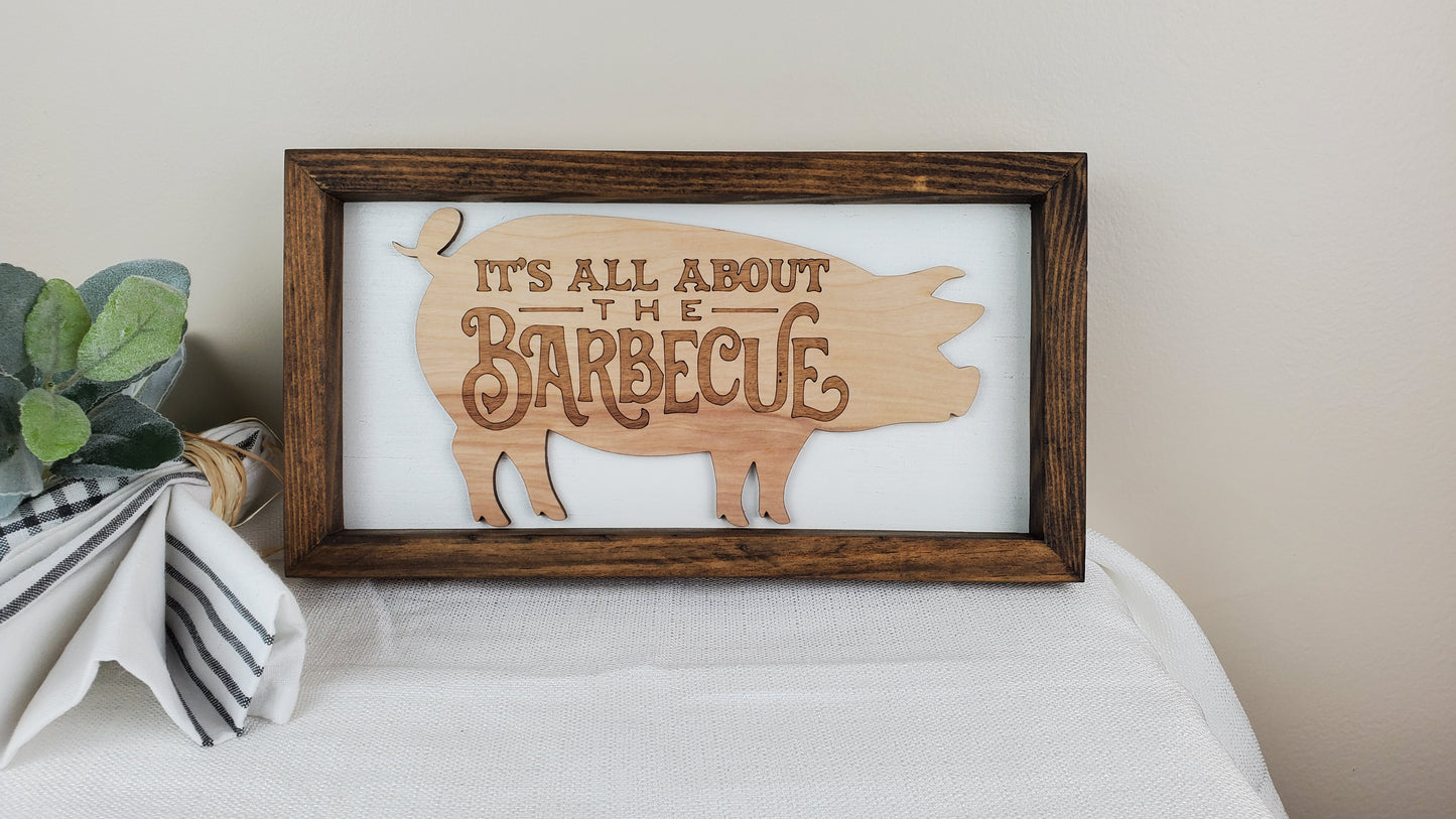 Bar BQ Fun engraved signs-variety- Handmade frame, cut and engraved Pig