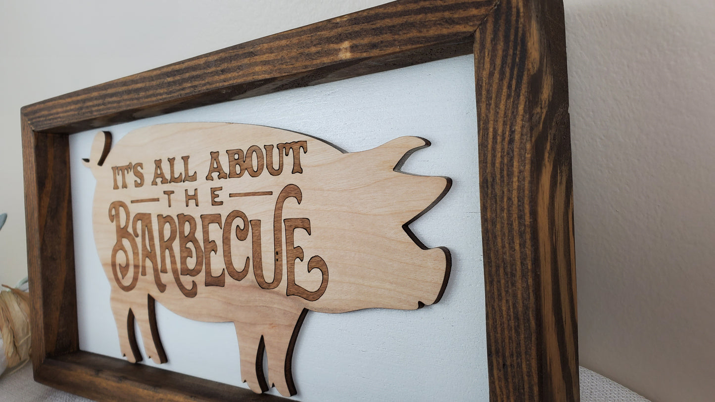 Bar BQ Fun engraved signs-variety- Handmade frame, cut and engraved Pig