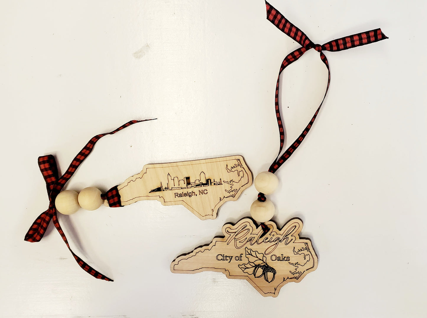 Raleigh, NC ornaments - engraved from birch wood -