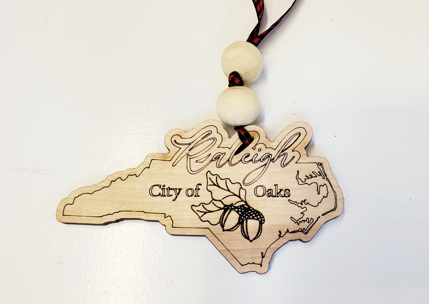 Raleigh, NC ornaments - engraved from birch wood -