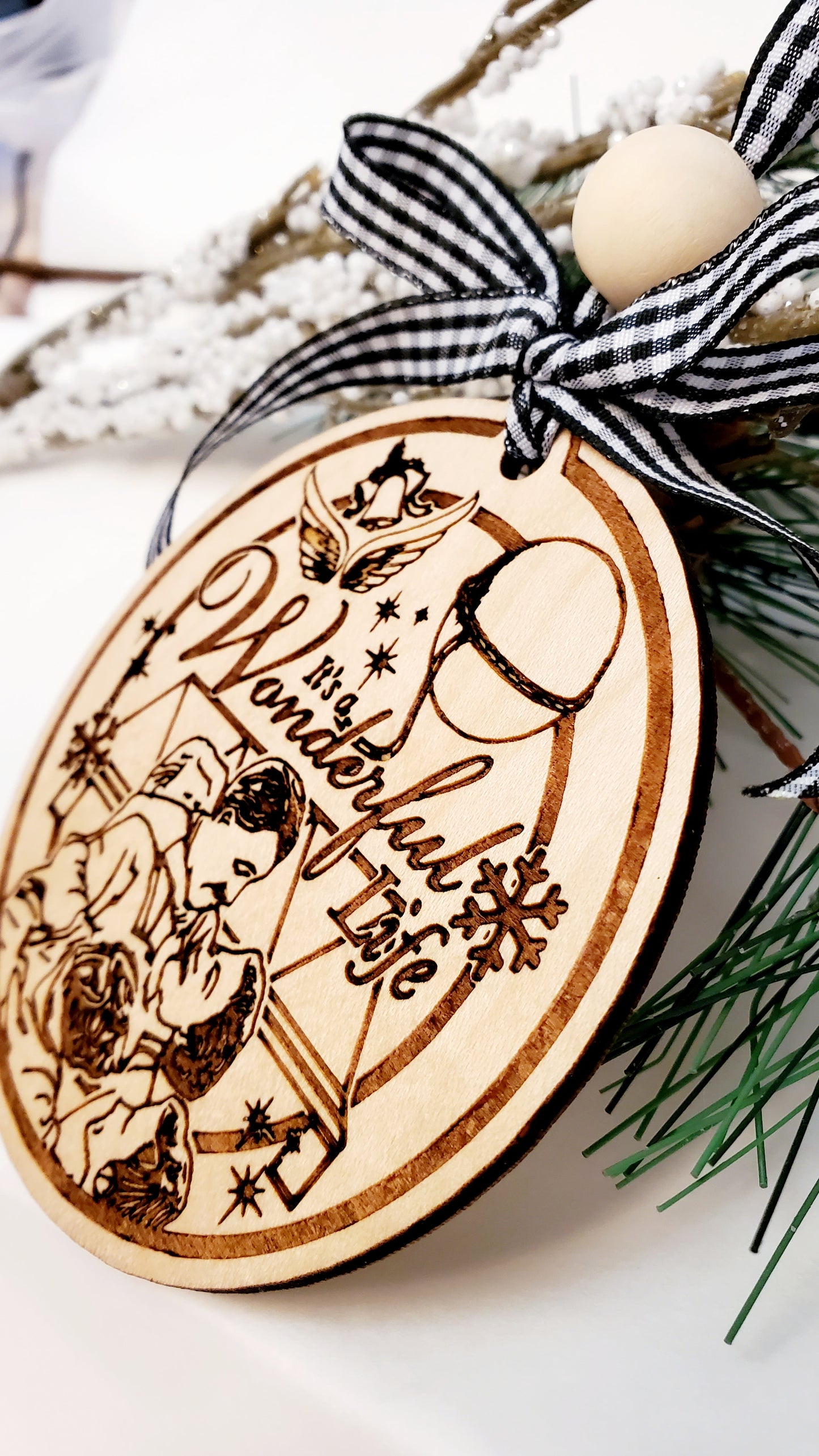 It's  A Wonderful Life ornament - Inspired by the Classic Christmas movie -Engraved wood