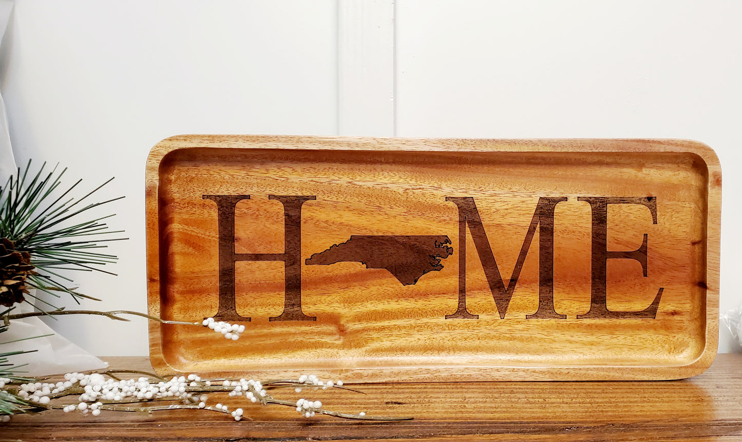 Solid Wood Tray w/ HOME Engraved w/O represented by the state of North Carolina