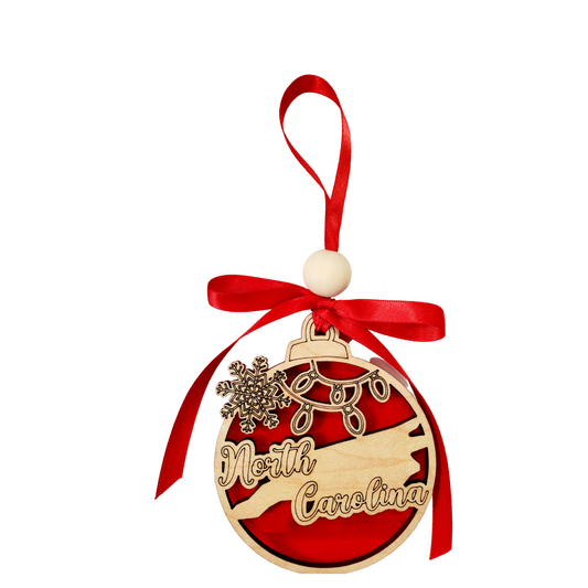 North Carolina ornament - Red Acrylic & Birch wood- double layer