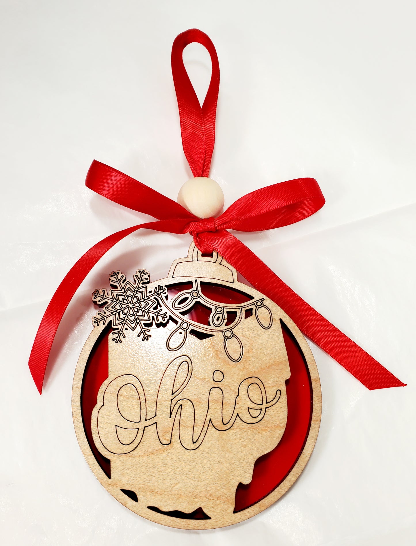 North Carolina ornament - Red Acrylic & Birch wood- double layer