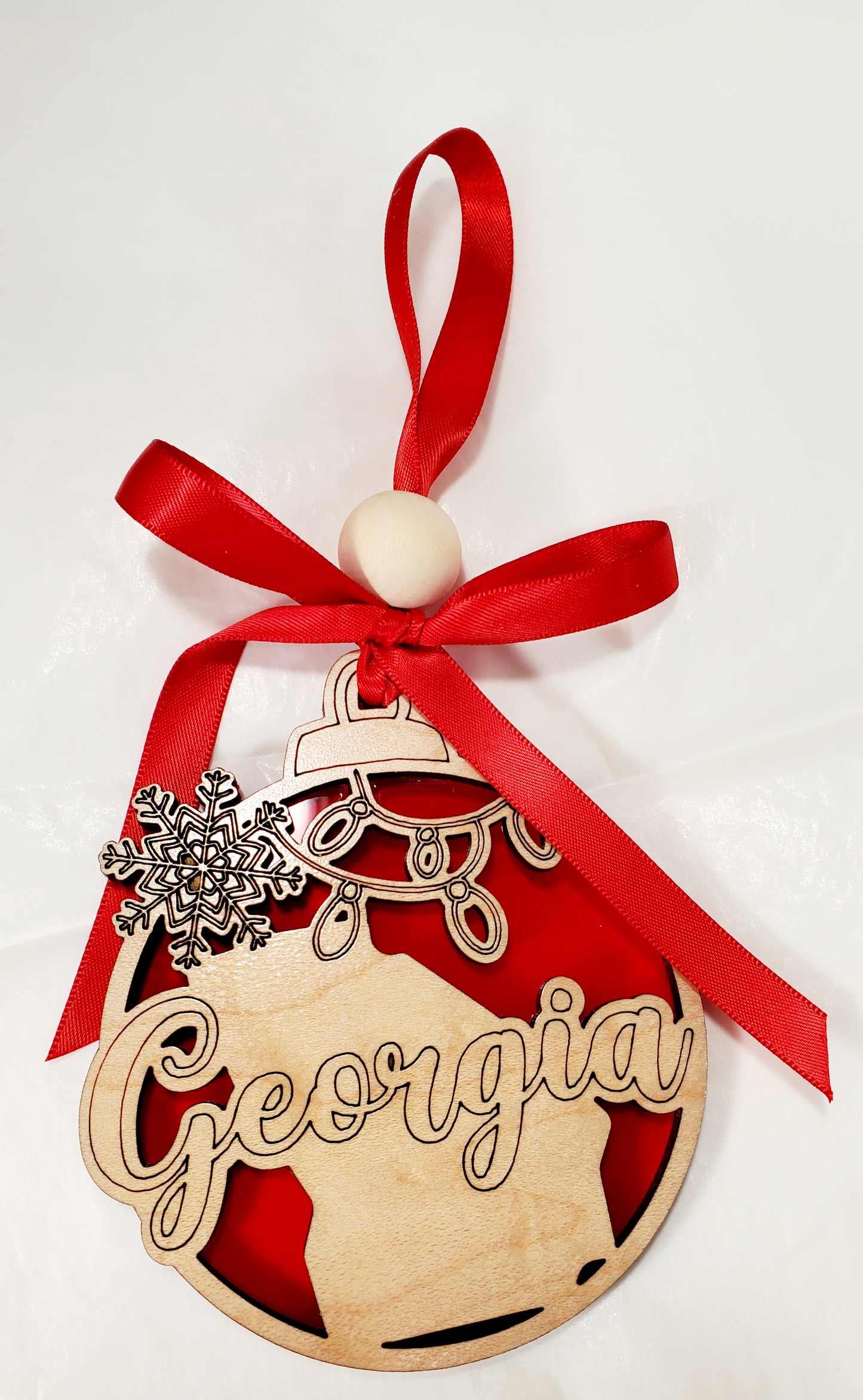 North Carolina ornament - Red Acrylic & Birch wood- double layer