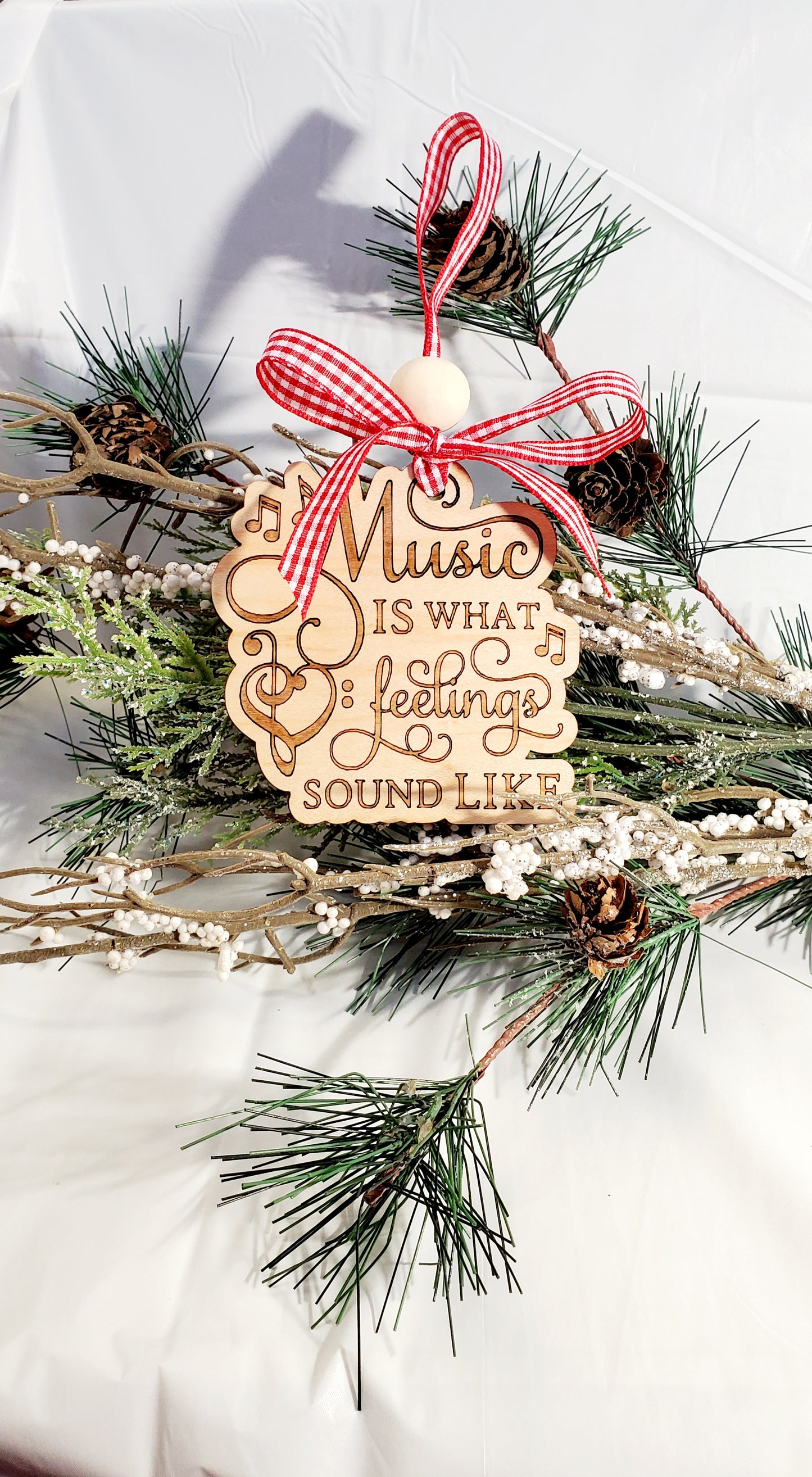 Music is What Feelings Sound Like ornament - engraved birch wood