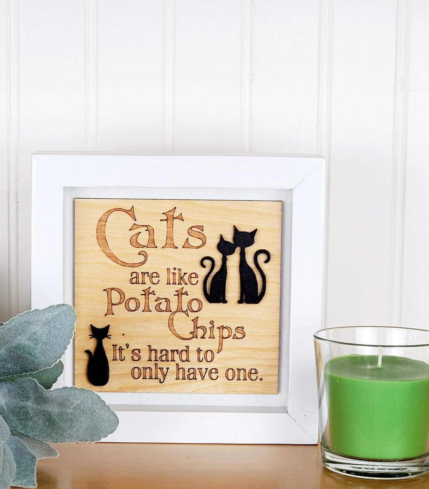 "Cats are Like Potato Chips, It's hard to only Have One" Wood Sign, MCM cats, Handmade Cat lover gift