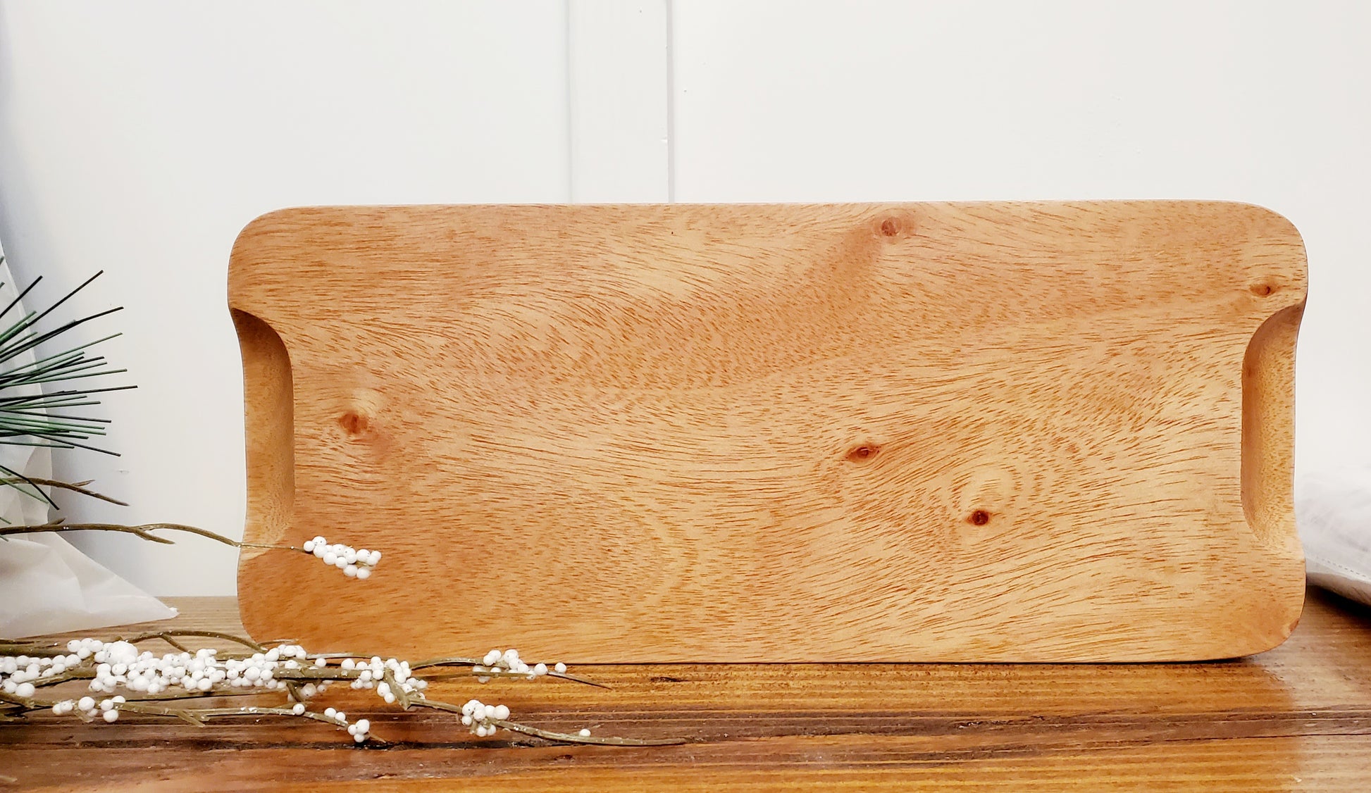 Back view of NC state shape wood tray 
