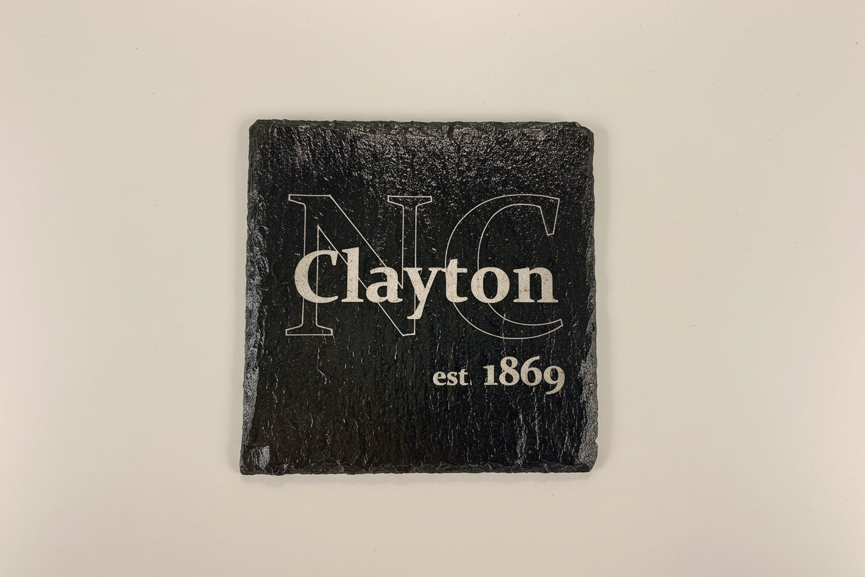 Custom engraved slate coaster with Home Sweet Home and city/state personalization, felt feet
