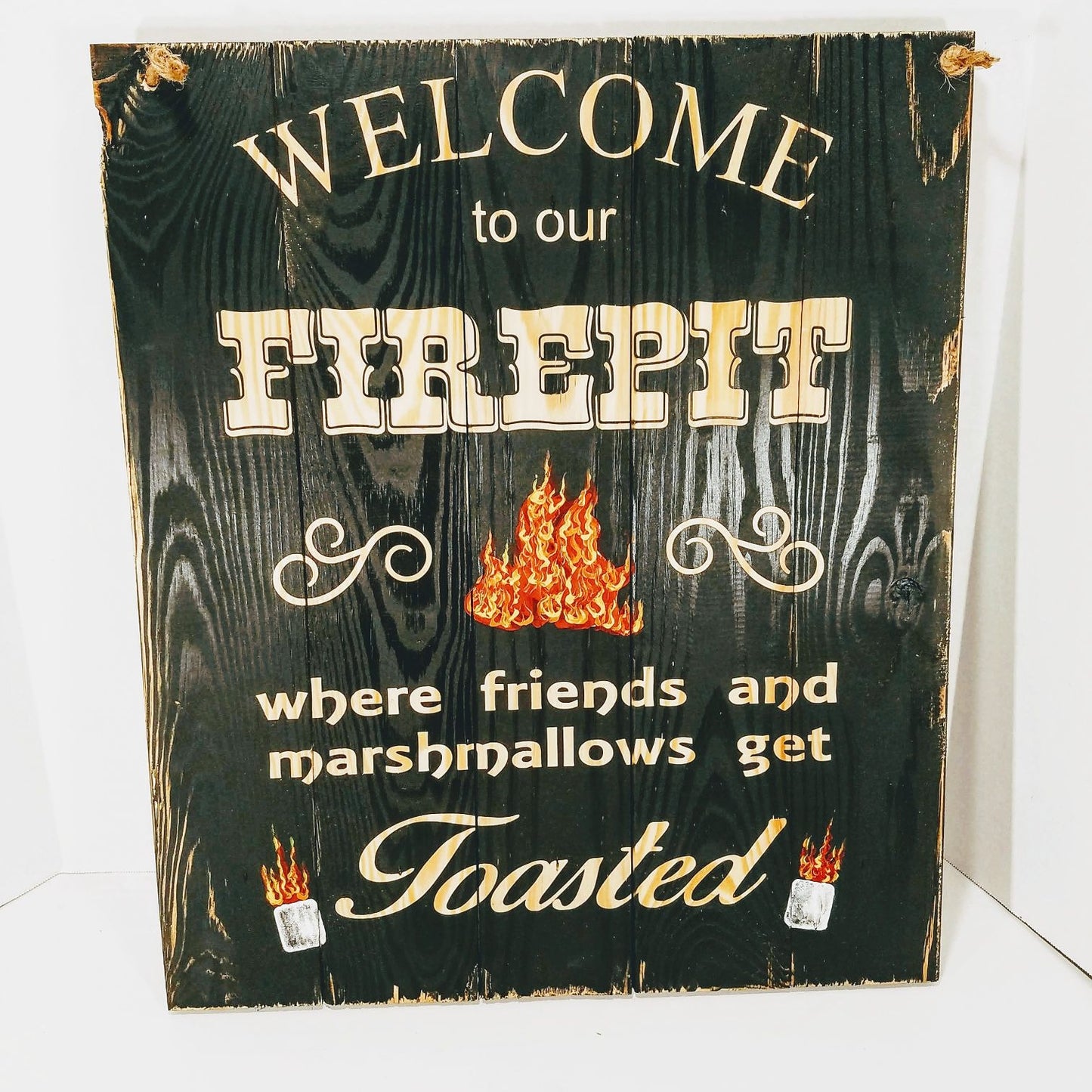 Welcome To Out Firepit-Solid Wood, Handpainted, & Weather Safe - solid wood