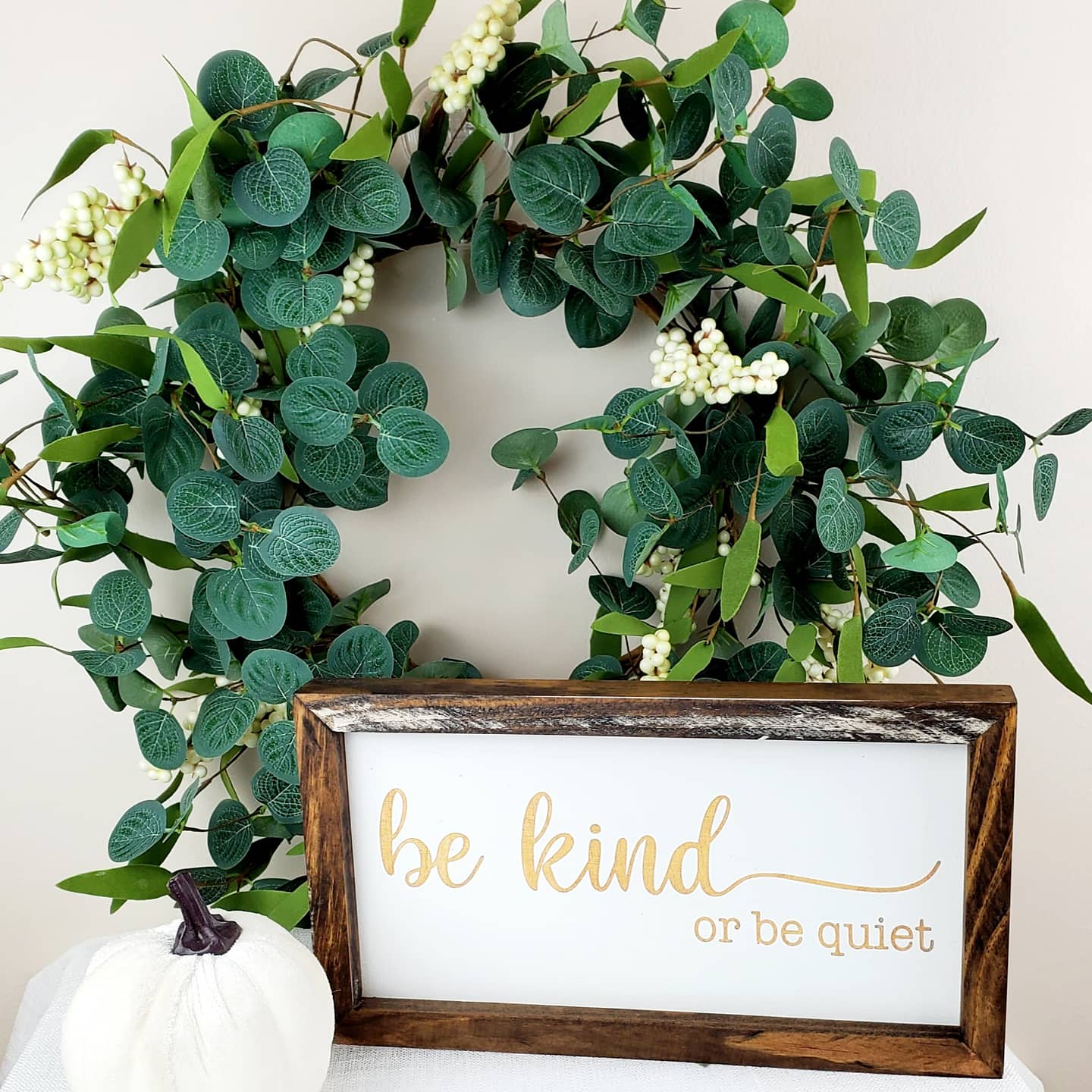 Beautiful, Neutral Eucalyptus & Olive Leaf Wreath featuring White Berries