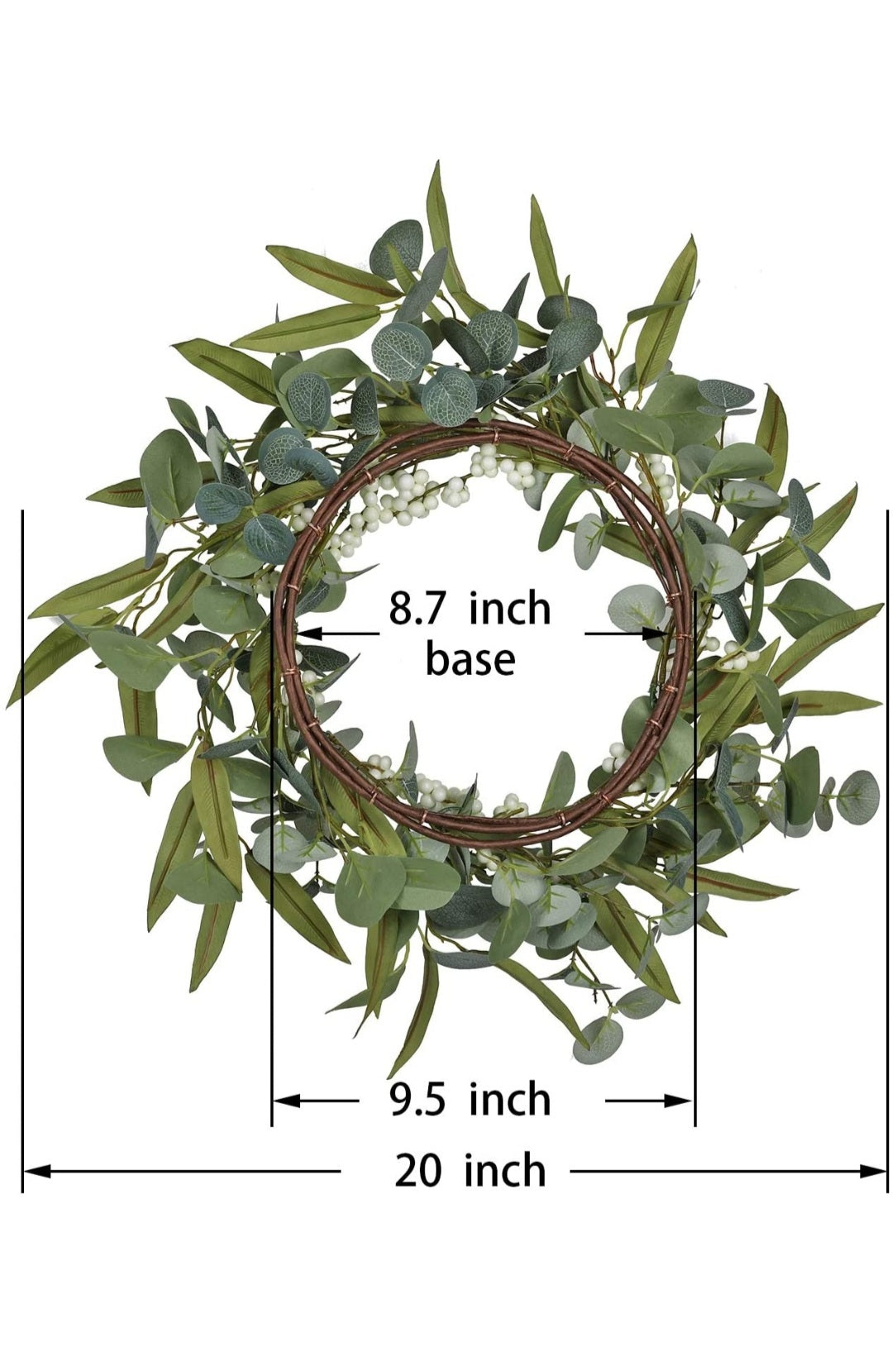 Beautiful, Neutral Eucalyptus & Olive Leaf Wreath featuring White Berries