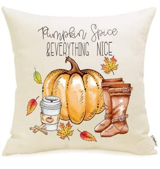 Pumpkin Spice & Everything Nice Pillow Cover only - indoor/outdoor